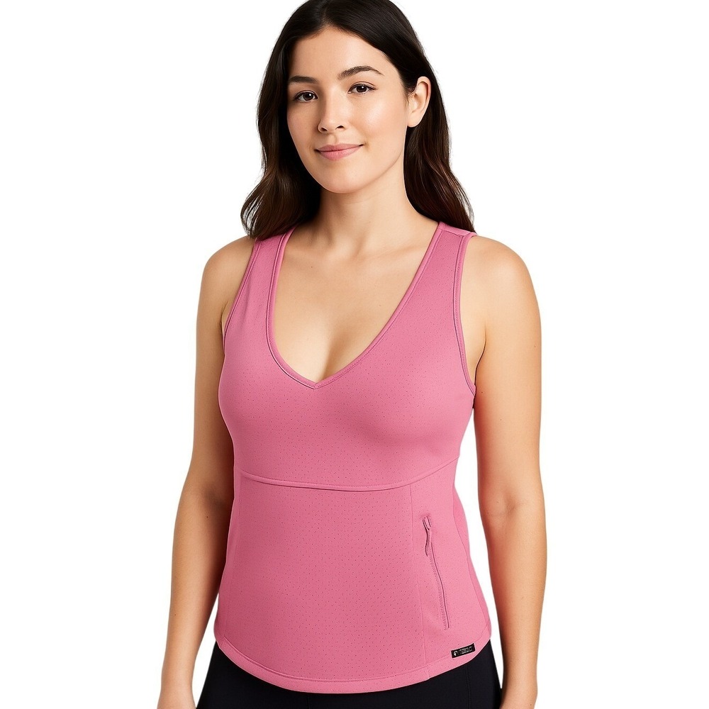 Athleta Tank Top Small Pink Barbiecore Sleeveless Perforated VNeck Athletic Chic